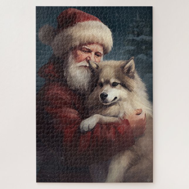 Quebra-cabeça Lapphund Santa Claus Festivo (Vertical)