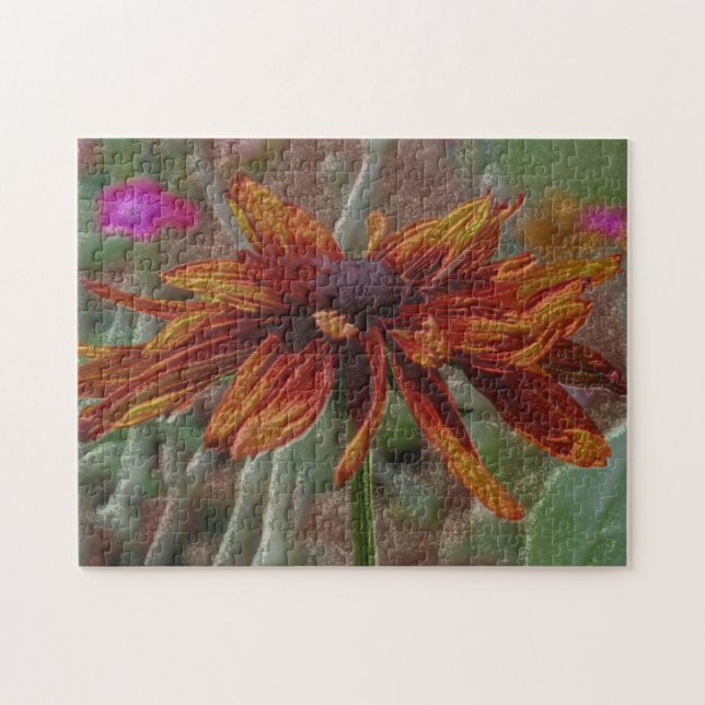 Quebra-cabeça Laranja Daisy Pencil Flower Art (Horizontal)