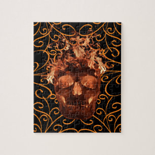 Quebra-cabeça Laranja Flaming Fire Skull