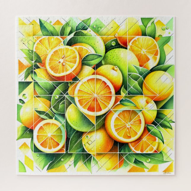 Quebra-cabeça Laranja Limão Botânico Citrino Geométrico (Vertical)
