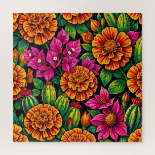Quebra-cabeça Laranja Magenta Vibrante Cacto Tropical Marigold