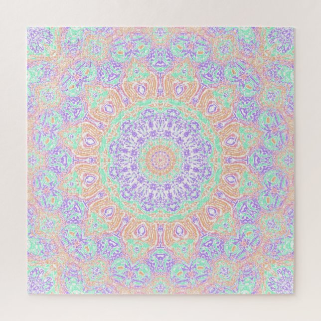 Quebra-cabeça Laranja Roxo e Mandala Verde  (Vertical)