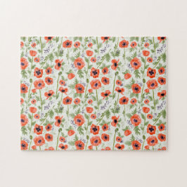Quebra-cabeça Laranja Vermelho Papoila Flores Aquarela