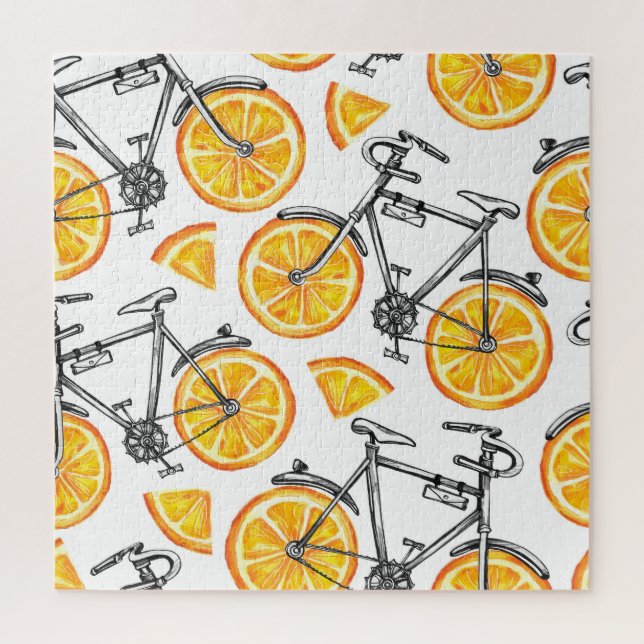 Quebra-cabeça Laranjas de Bicicleta: Padrão de Verão de Aquarela (Vertical)