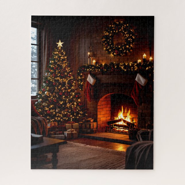 Quebra-cabeça Lareira de Natal confortável com Stockand Tree (Vertical)