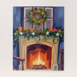 Quebra-cabeça Lareira Festiva Aquarela de Natal
