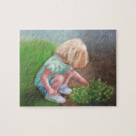 Quebra-cabeça "Laura", pintura a óleo, garotinha catando flores