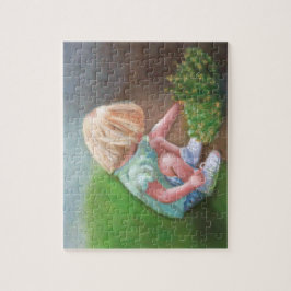Quebra-cabeça "Laura", pintura a óleo, garotinha catando flores