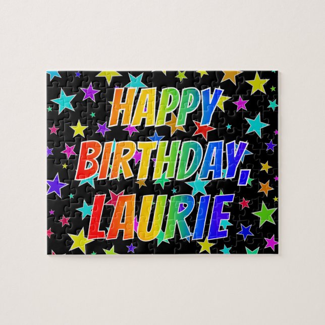 Quebra-cabeça "LAURIE" Primeiro Nome, Diversão "FELIZ ANIVERSÁRI (Horizontal)