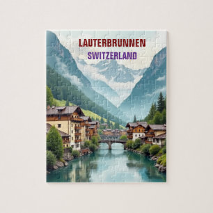Quebra-cabeça Lauterbrunnen Suíça Arte de Viagem Vintage