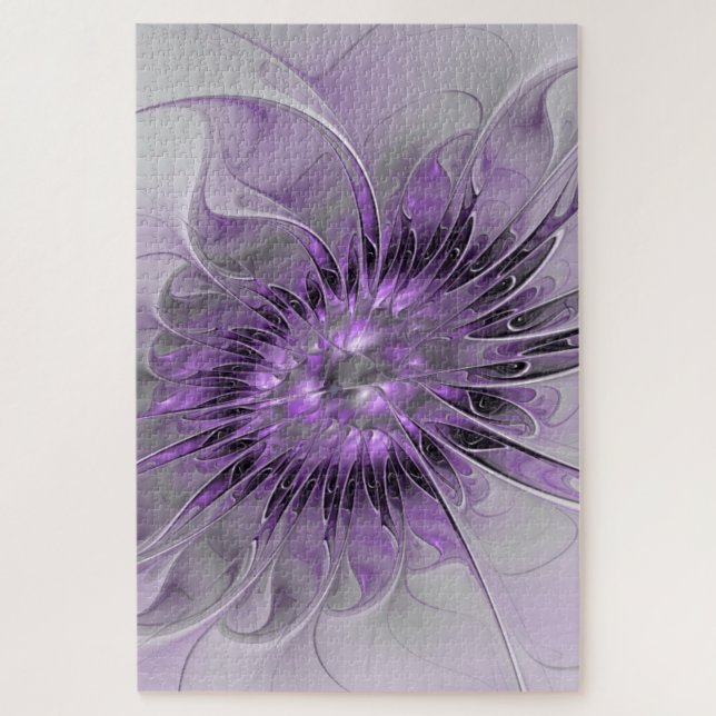 Quebra-cabeça Lavanda Flor Sonho Moderno Abstrato de Arte Fracta (Vertical)