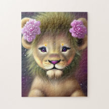 Leão-Bebê-Cute com Flores Rosa Gráfico