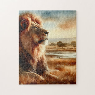 Quebra-cabeça Leão de Aquarela na Savana