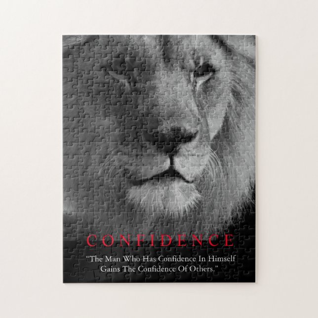 Quebra-cabeça Leão de Confiança Inspiradora Branco Preto (Vertical)