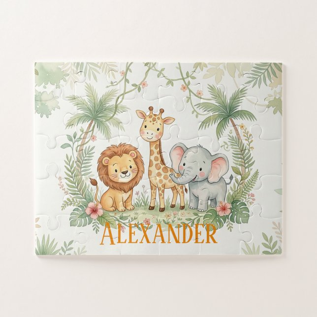 Quebra-cabeça Leão Girafa e Elefante Personalizado Selva (Horizontal)