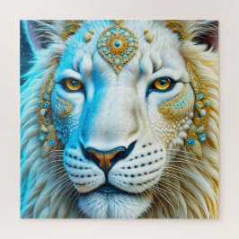 Quebra-cabeça Leão Majestoso Branco e Dourado  