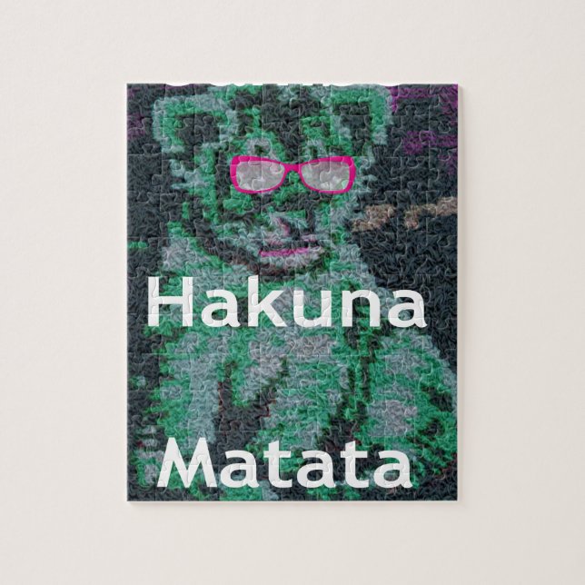Quebra-cabeça Leão Verde com Óculos Rosa "Hakuna Matata" Arte (Vertical)