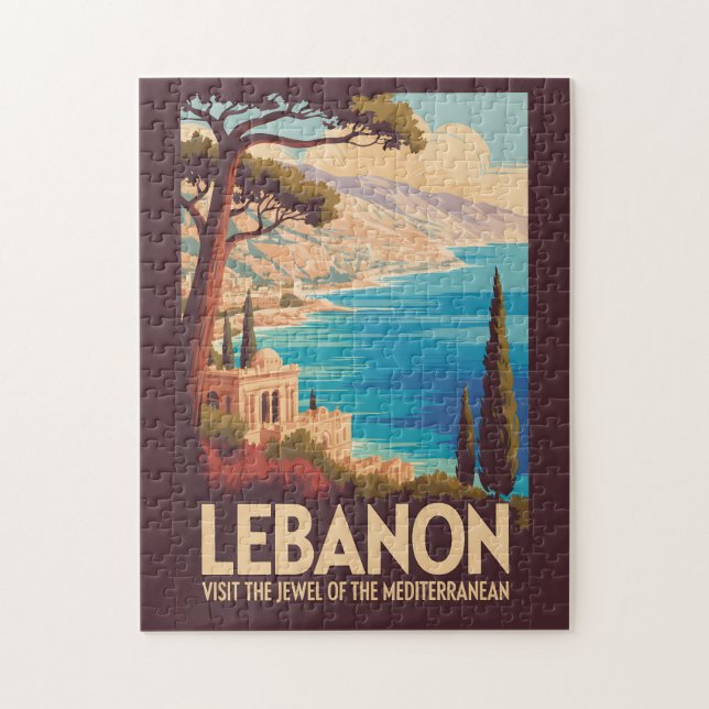 Quebra-cabeça Lebanon Landscape Illustration Travel Art Vintage (Vertical)