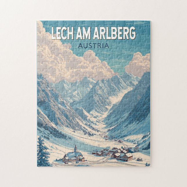 Quebra-cabeça Lech am Arlberg Áustria Ilustração Viagem Art (Vertical)