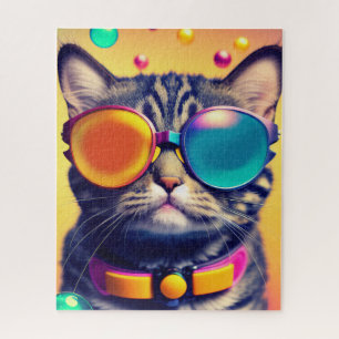 Quebra-cabeça Legal Gato Funky Shades Psicodélica Mundo do Sonho