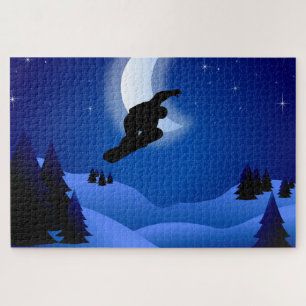 Quebra-cabeça Legal noite Silhouette Snowboard Mountain