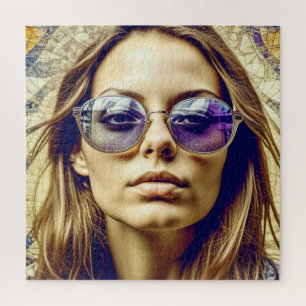 Quebra-cabeça Legal senhora com reflexo nos óculos escuros