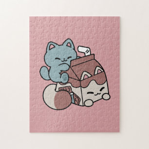 Quebra-cabeça Leite de Chocolate Kawaii Gato – Bebida Aconchegan