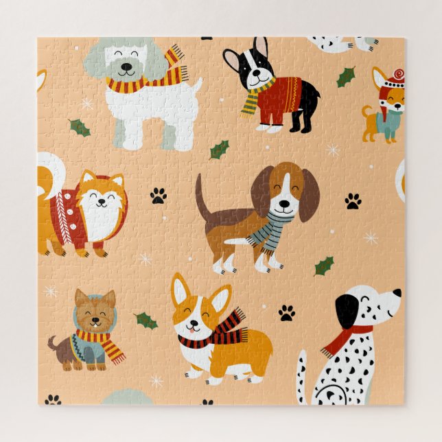 Quebra-cabeça Lenços Festivos de Inverno para Cachorrinhos (Vertical)