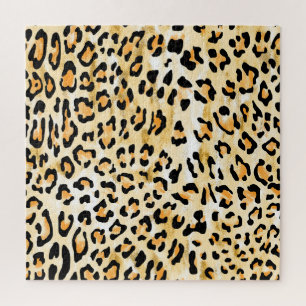 Quebra-cabeça Leopardo amarelo, desenhado à mão.