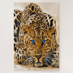 Quebra-cabeça Leopardo Azul Brilhante 