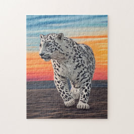 Quebra-cabeça Leopardo-da-neve caminhando na praia durante um pô