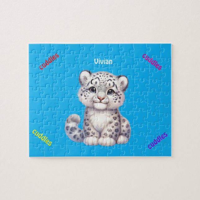 Quebra-cabeça Leopardo da neve cinza e branco (Horizontal)