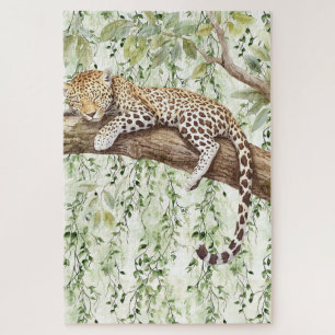 Quebra-cabeça Leopardo da selva Abstrato verde-Ivy na árvore