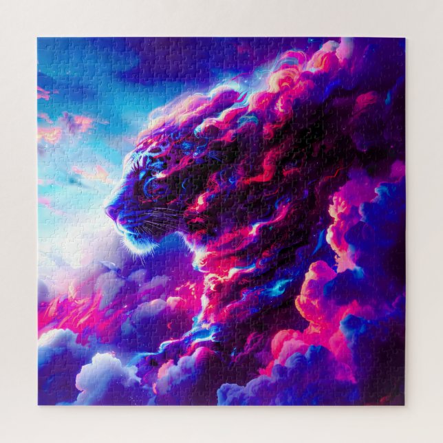 Quebra-cabeça Leopardo Neon Cósmico Futurista (Vertical)