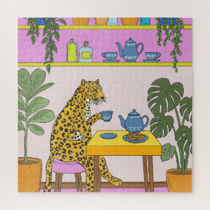 Quebra-cabeça Leopardo Tomando Chá