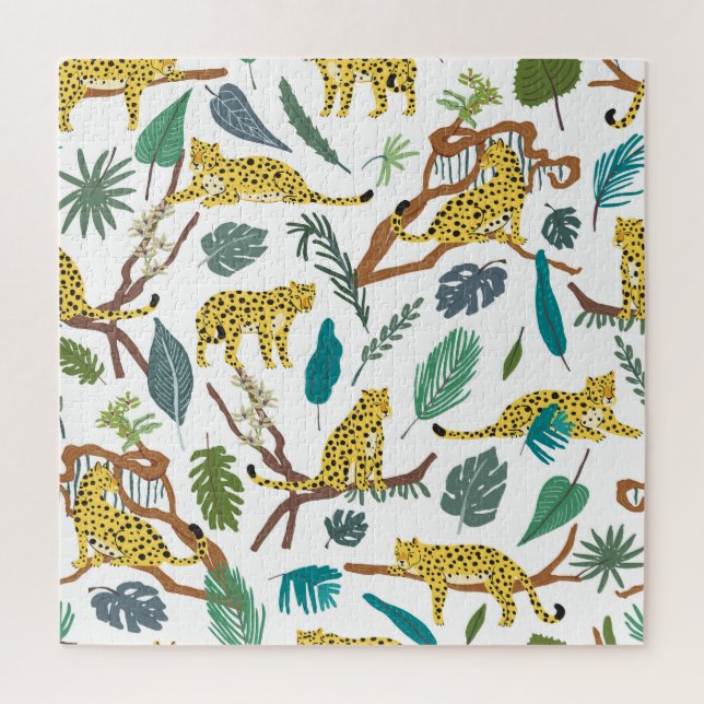 Quebra-cabeça Leopardos na selva, traçados à mão. (Vertical)