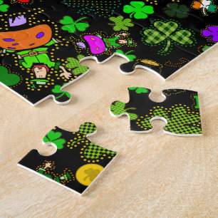 Quebra-cabeça Leprechaets Shamrocks Moedas Douradas Fecha Cogume
