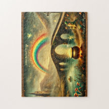 Leprechaun Rainbow Bridge Vintage Irish Scene