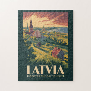 Quebra-cabeça Letônia Ilustração Mar Báltico Arte Viagem Vintage