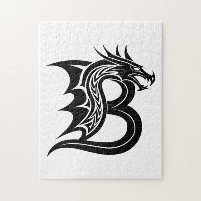 Quebra-cabeça Letra B Estilizada com Dragão, Alfabeto de Dragão, (Vertical)