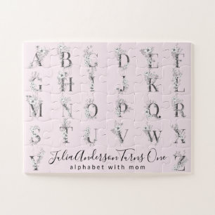 Quebra-cabeça Letra Botânica Floral Ofabet Texto Personalizado 