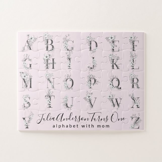 Quebra-cabeça Letra Botânica Floral Ofabet Texto Personalizado C (Horizontal)