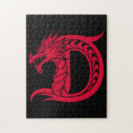 Quebra-cabeça Letra D Estilizada com Dragão, Alfabeto de Dragão,