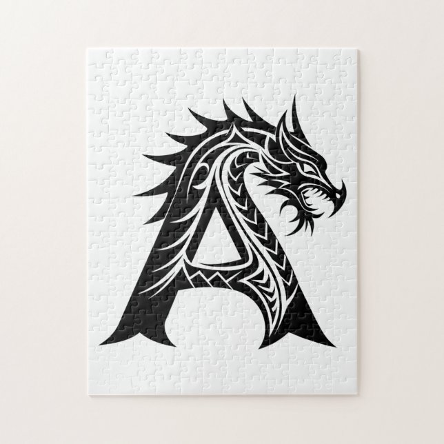 Quebra-cabeça Letra Estilizada com Dragão A, Alfabeto de Dragão, (Vertical)