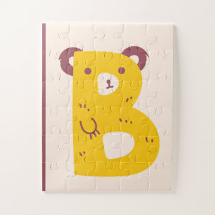 Quebra-cabeça Letra Fofa "B" Urso Arte de Impressão Alfabeto