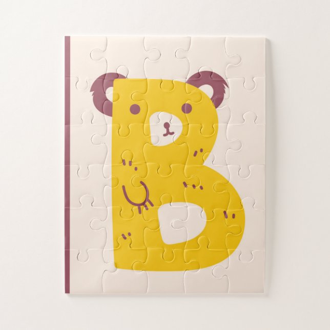 Quebra-cabeça Letra Fofa "B" Urso Arte de Impressão Alfabeto (Vertical)
