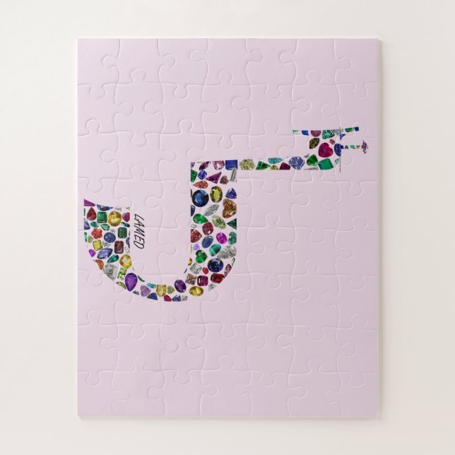 Quebra-cabeça Letra hebraica "LAMED" feita com pedras Preciosos (Vertical)