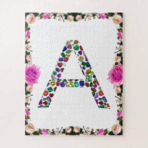 Quebra-cabeça Letra inicial A com gemstone Floral Monograma