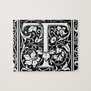 Quebra-cabeça Letra T Monograma Medieval Art Nouveau