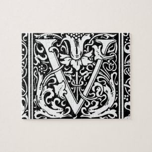 Quebra-cabeça Letra V Monograma Medieval Art Nouveau
